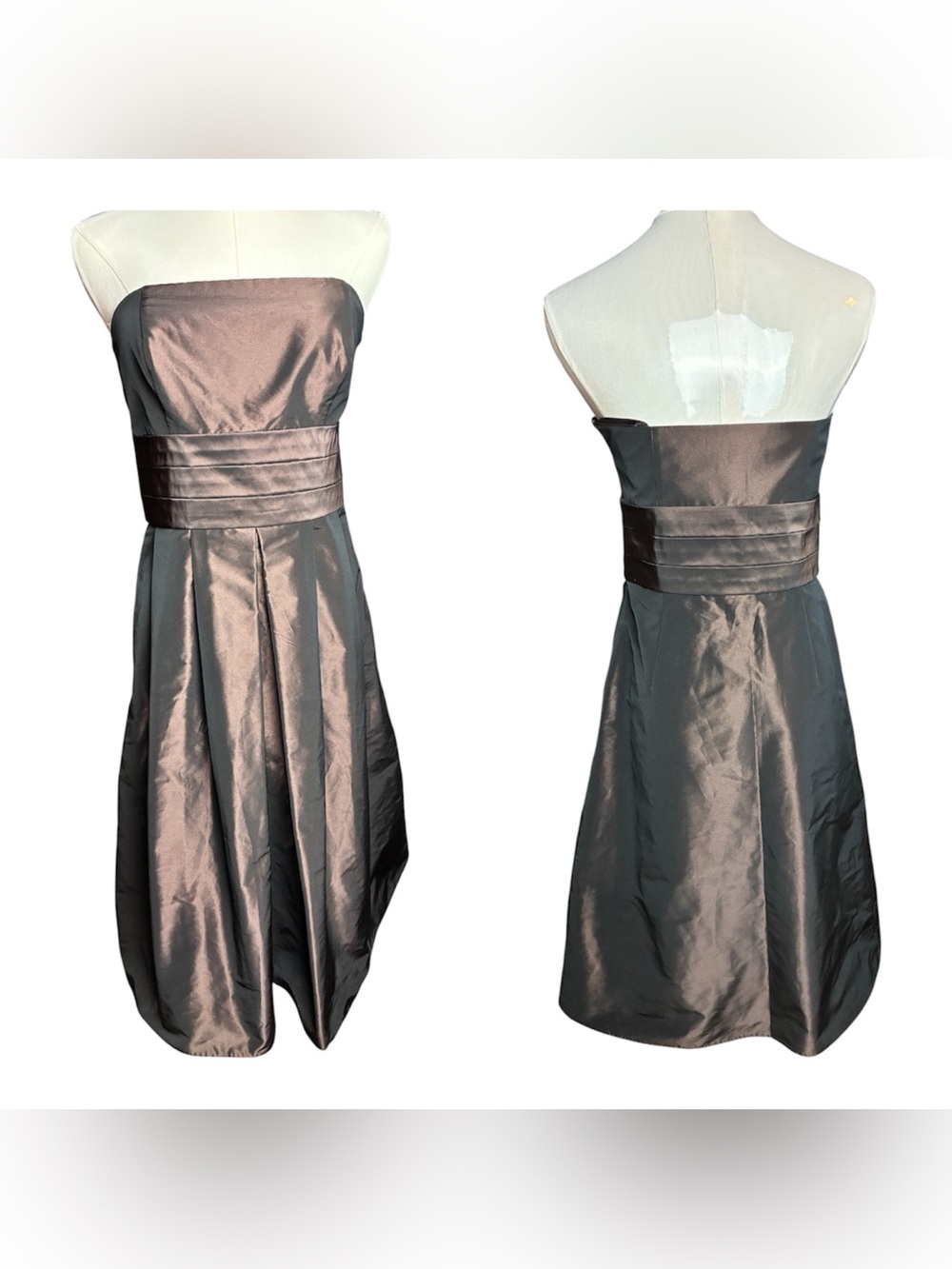 Ann Taylor Strapless Satin Cocktail Dress in Charcoal Brown